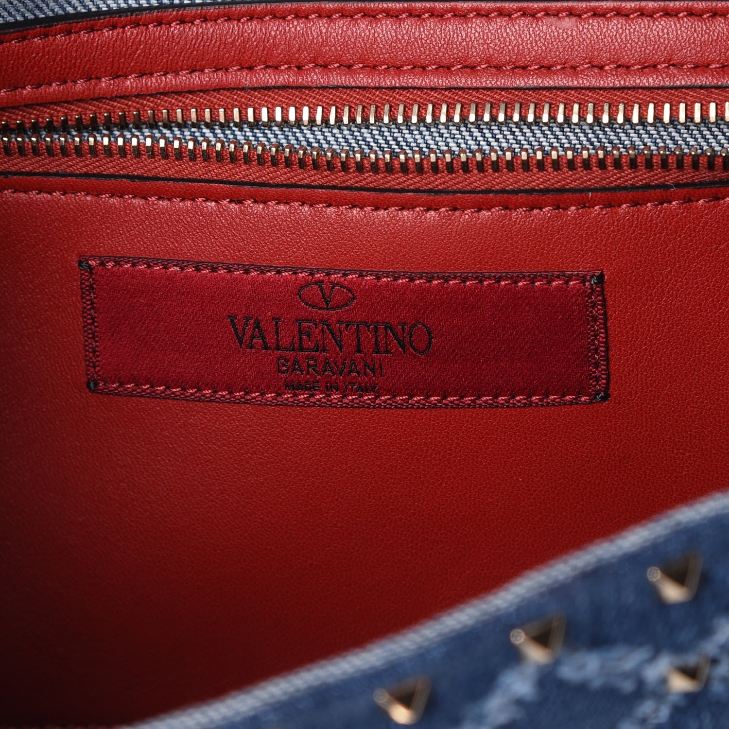 Valentino Garavani Denim Rockstud Spike Wallet on Chain Blue 8 of 8