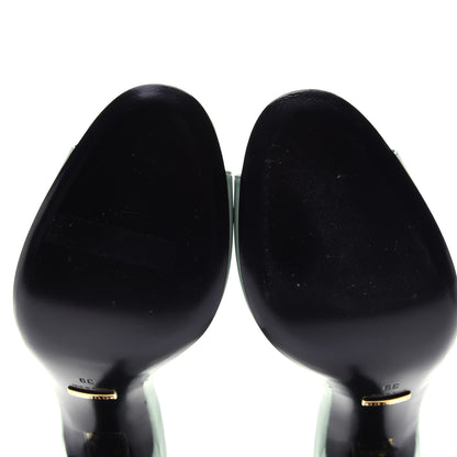 Gucci Polished Calfskin Scarlet Mid Heel Slide Sandals 39 Aqua Green 12 of 13