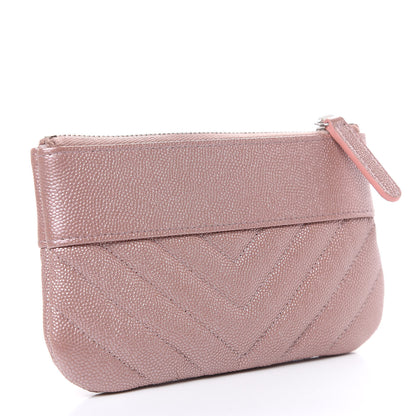 Chanel Metallic Caviar Chevron Quilted Small Vintage Mademoiselle Cosmetic Case Pink 3 of 8