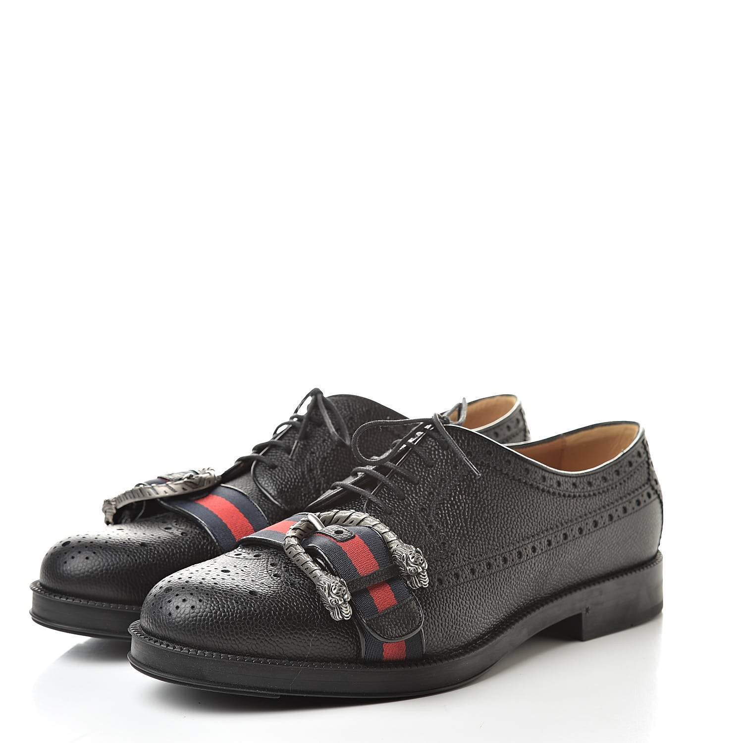 Gucci Calfskin Web Mens Queercore Brogue Derby Shoes 9.5 Black 3 of 9