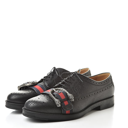 Gucci Calfskin Web Mens Queercore Brogue Derby Shoes 9.5 Black 3 of 9