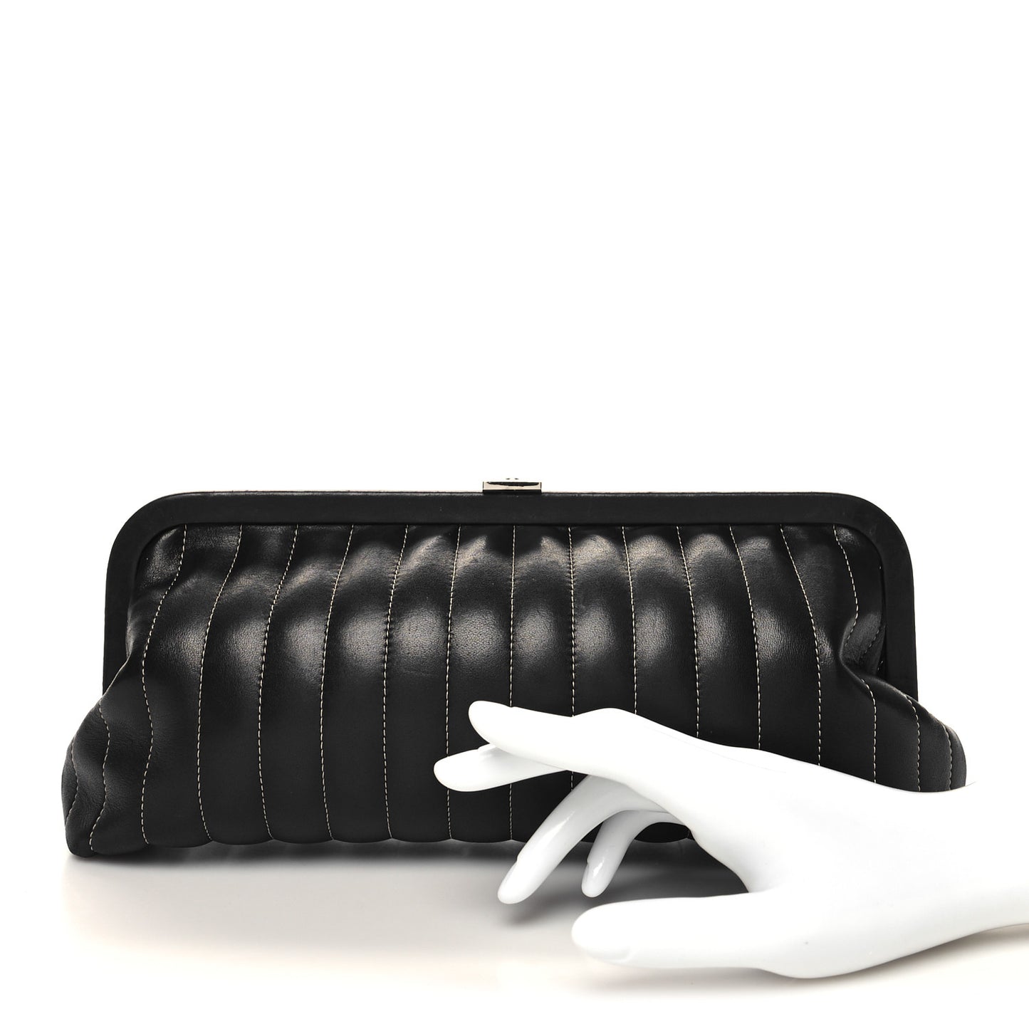 Lambskin Vertical Quilted Mademoiselle Clutch Black