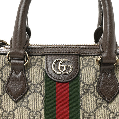 Gucci GG Supreme Monogram Textured Dollar Calfskin Web Mini Ophidia Top Handle Bag Beige Ebony New Acero 8 of 10