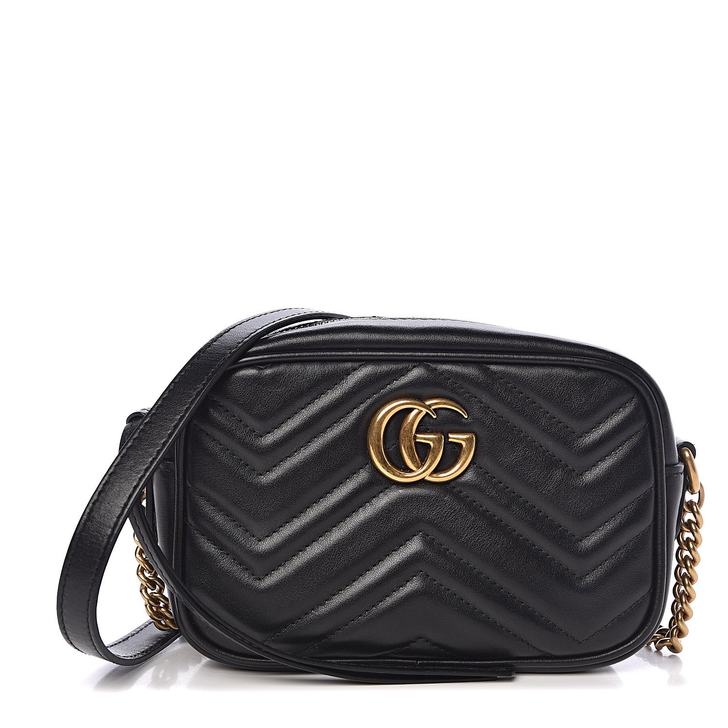 Gucci Calfskin Matelasse Mini GG Marmont Chain Shoulder Bag Black 1 of 12