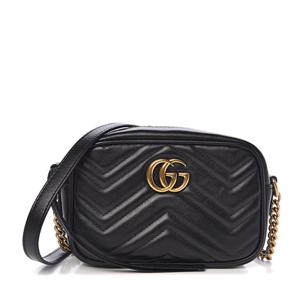 Gucci Calfskin Matelasse Mini GG Marmont Chain Shoulder Bag Black 1 of 12