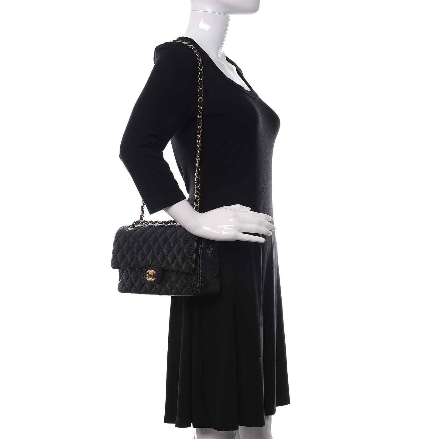 Caviar Quilted Medium Double Flap Black