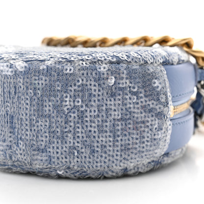Chanel Sequin Chanel 19 Round Clutch With Chain Light Blue 10 of 10
