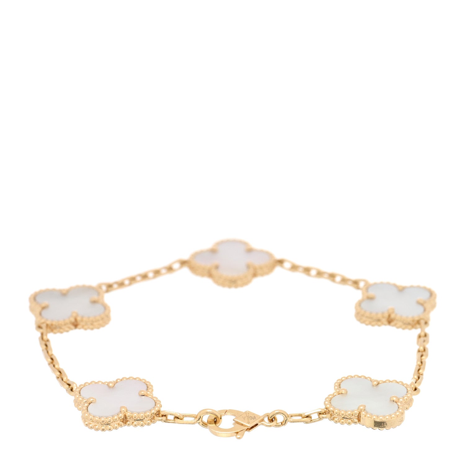 Van Cleef & Arpels 18K Yellow Gold Mother of Pearl 5 Motifs Vintage Alhambra Bracelet 2 of 4