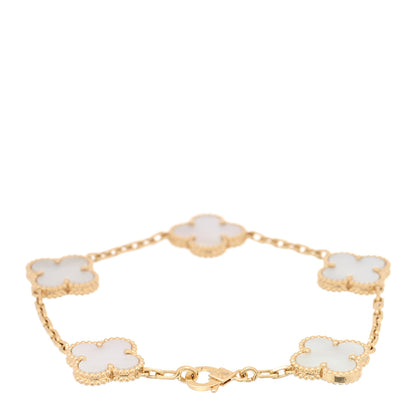 Van Cleef & Arpels 18K Yellow Gold Mother of Pearl 5 Motifs Vintage Alhambra Bracelet 2 of 4
