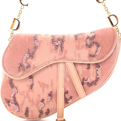 Christian Dior CHRISTIAN DIOR Velvet Beaded Saddle Bag Pink 7 of 10