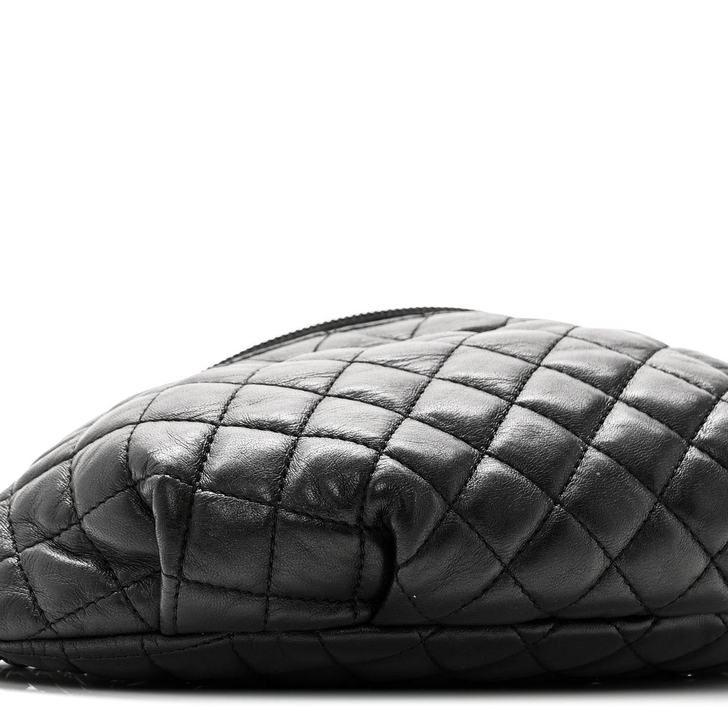 Lambskin Quilted Banane Waist Bag Fanny Pack Black