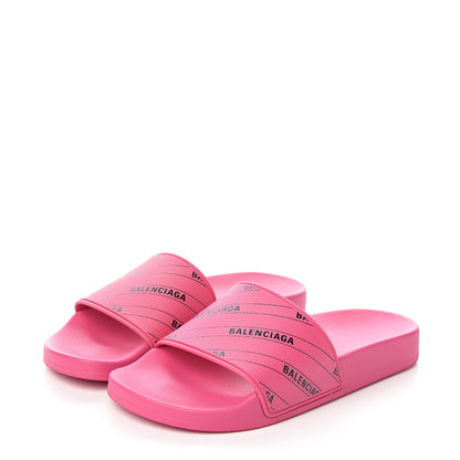 Balenciaga Rubber Allover Logo Womens Pool Slide Sandals 37 Pink Black 3 of 8