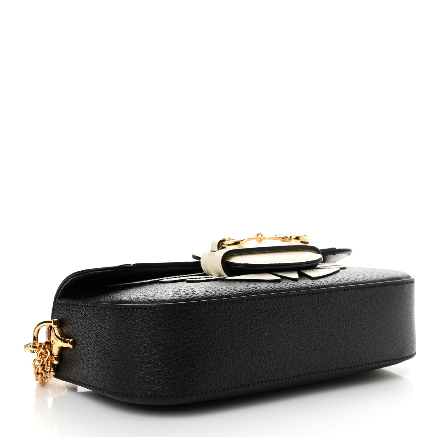Gucci X ADIDAS Textured Dollar Calfskin Web Small Trefoil Horsebit 1955 Shoulder Bag Black Off White 4 of 11