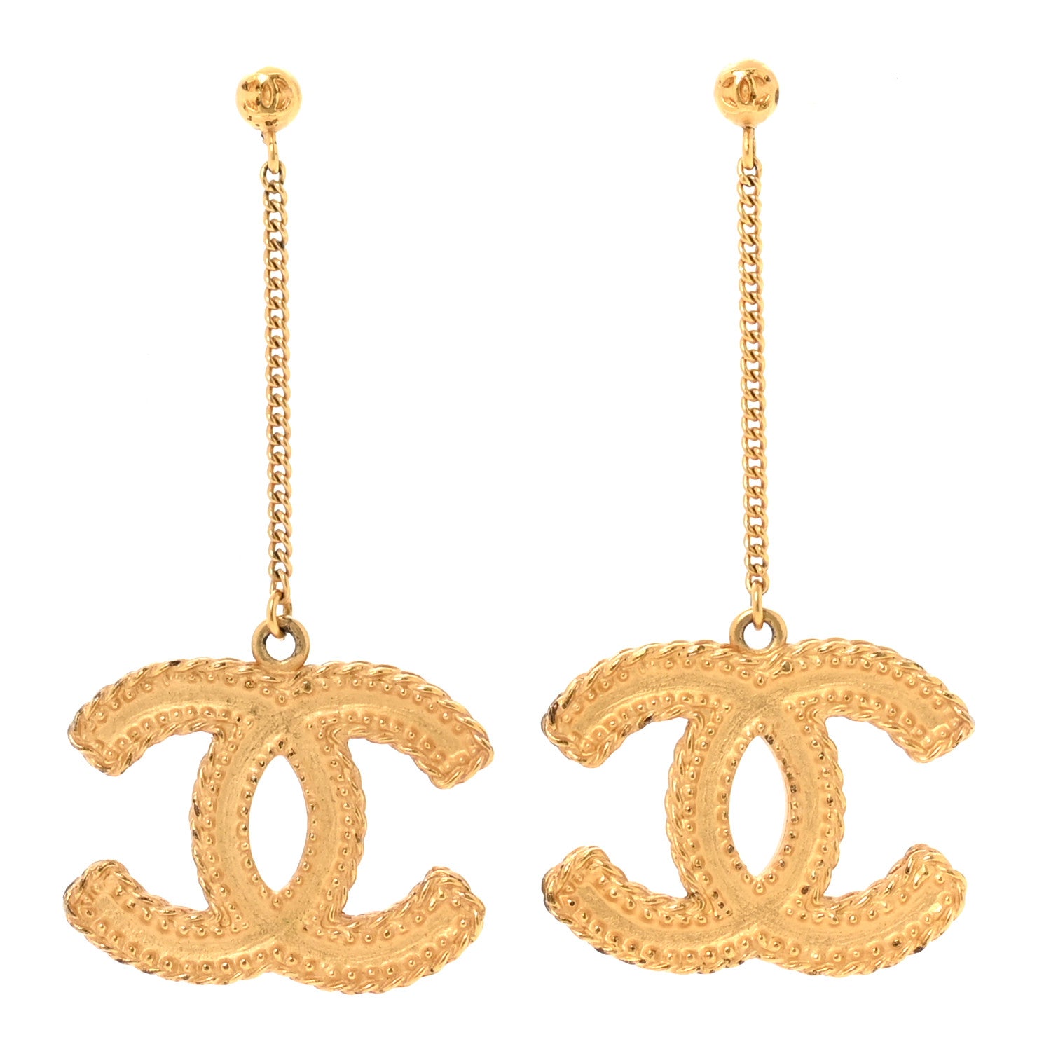 Chanel CC Drop Earrings Matte Gold 1 of 5