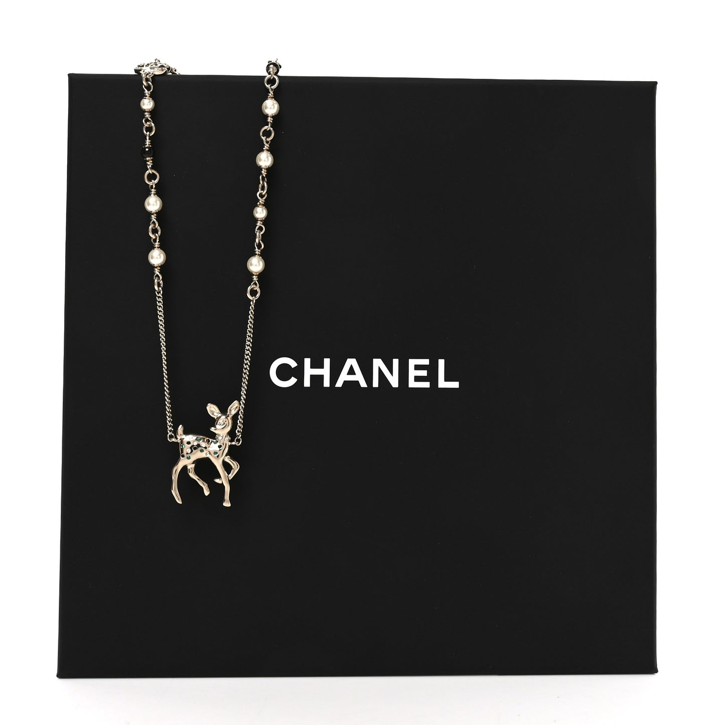 Metal Crystal Pearl Deer Pendant Necklace Green Black Gold