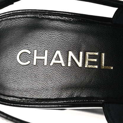 Chanel Crumpled Patent Lambskin Platform Sandals 39.5 Black 9 of 11