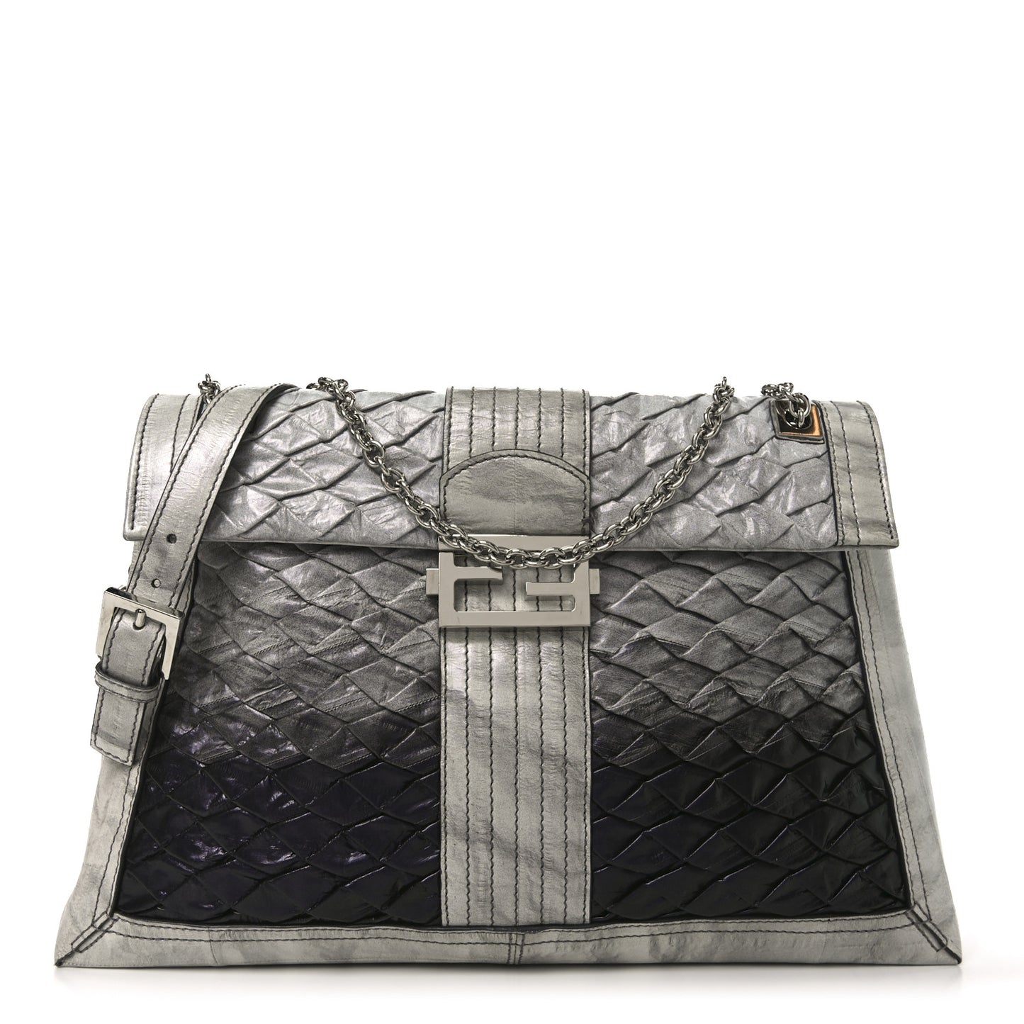 Iridescent Eelskin Maxi Chain Baguette Bag Grey Multicolor