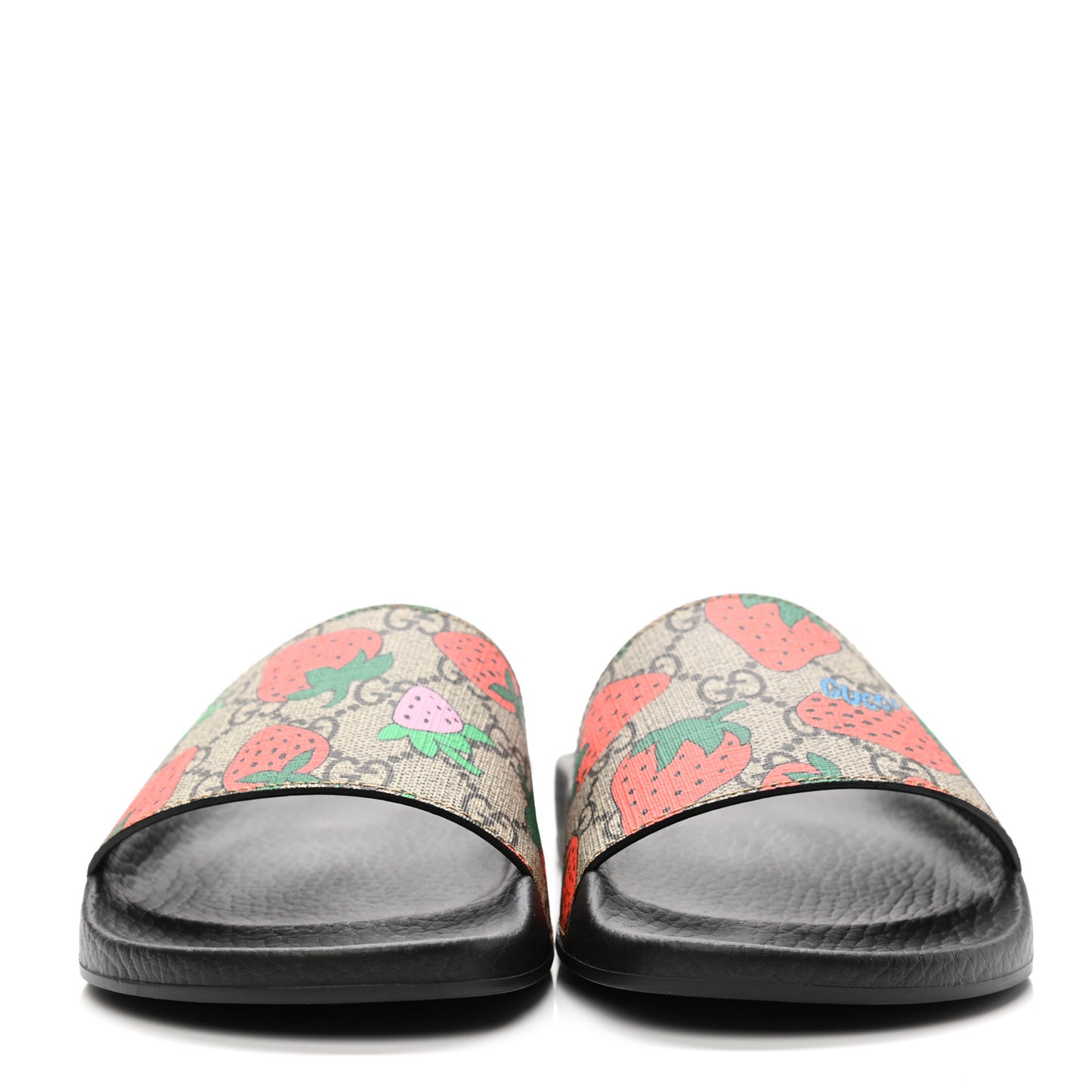 GG Supreme Monogram Strawberry Slide Sandals 38 Beige Multicolor