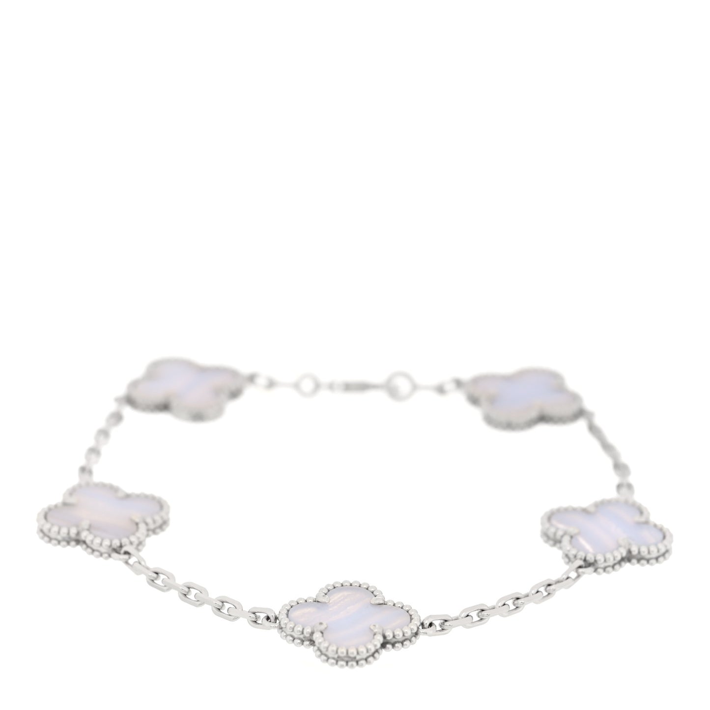 18K White Gold Chalcedony 5 Motifs Vintage Alhambra Bracelet