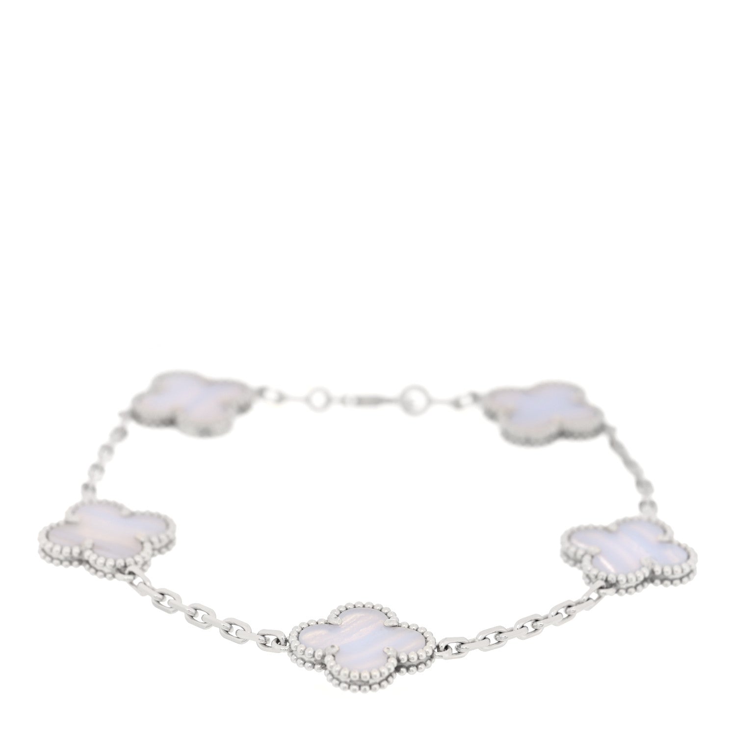 Van Cleef & Arpels 18K White Gold Chalcedony 5 Motifs Vintage Alhambra Bracelet 1 of 3