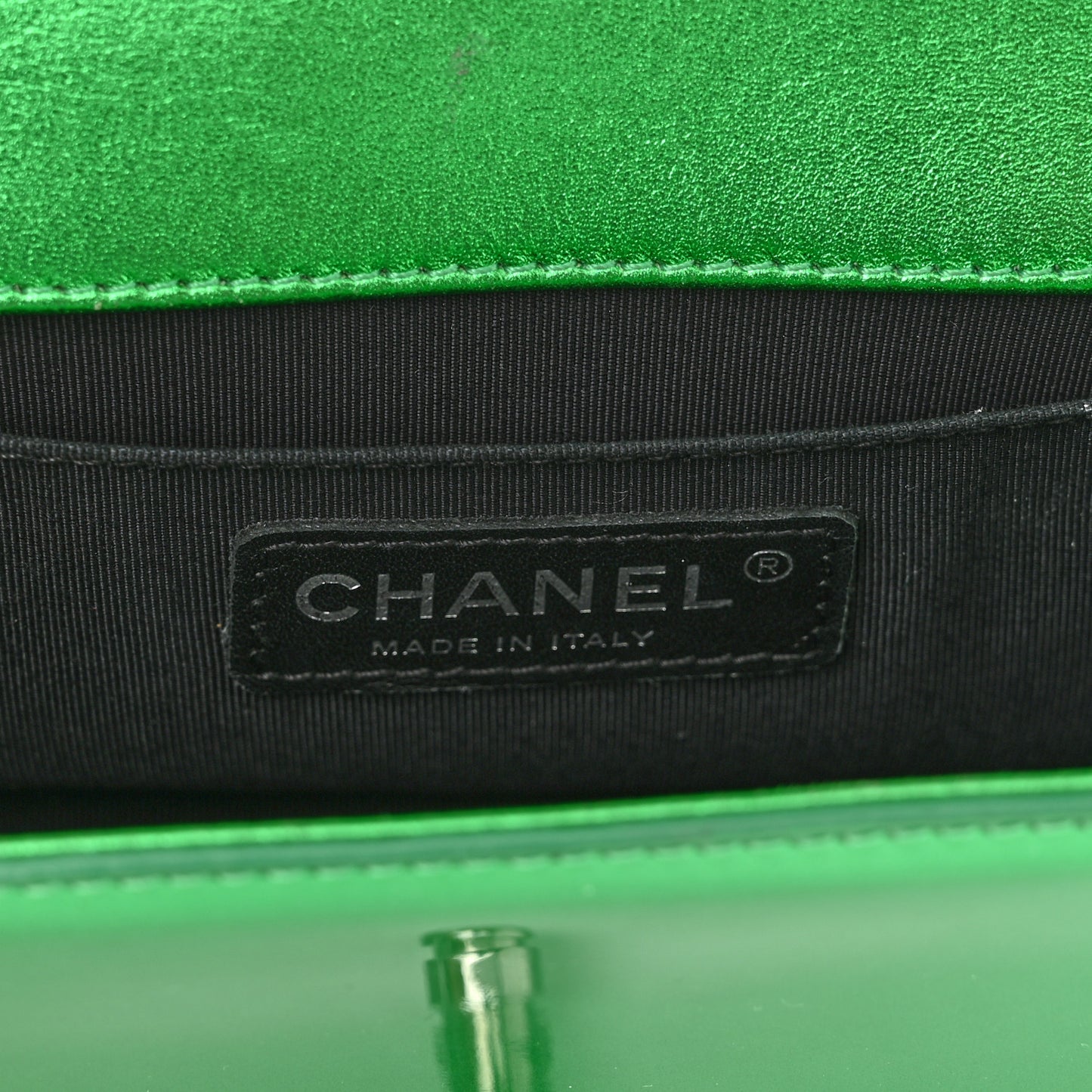 Metallic Patent Calfskin Quilted Small Boy Flap Green