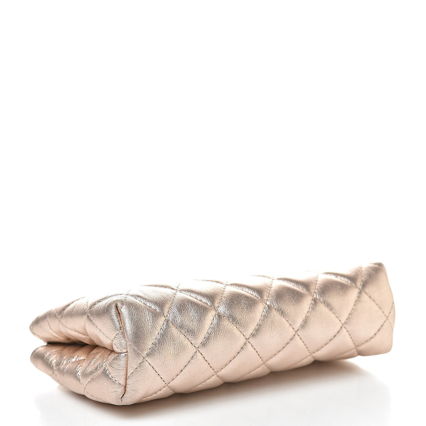 Metallic Lambskin Quilted Cosmetic Pouch Light Gold