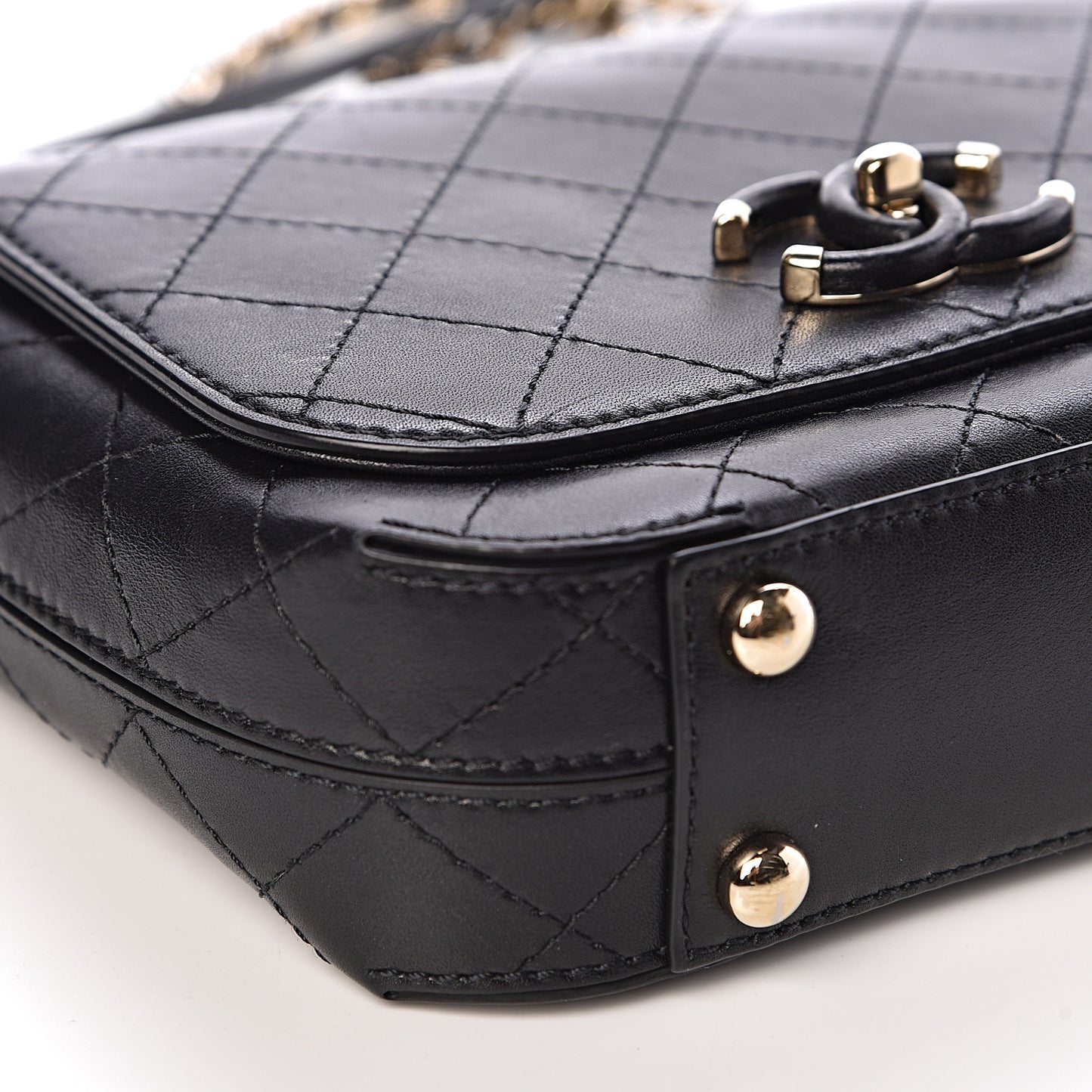 Calfskin Stitched Small Covered CC Flap Bag Black