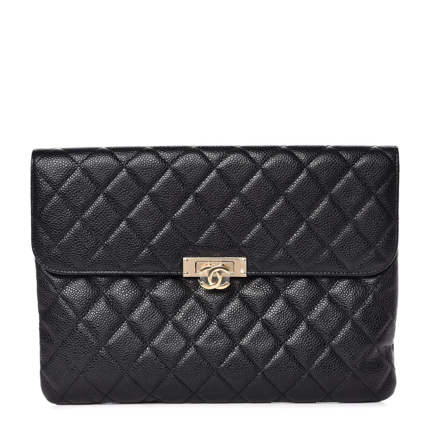 Caviar Quilted Medium Golden Class Pouch Black