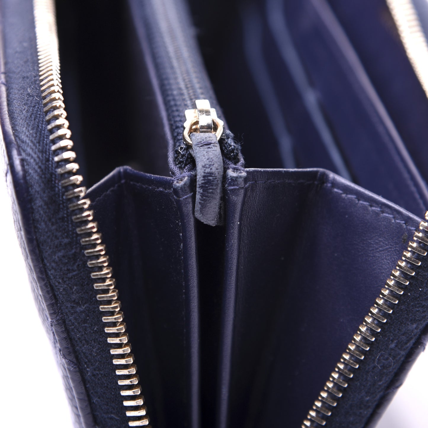Caviar Quilted Large Gusset Zip Around Wallet Navy