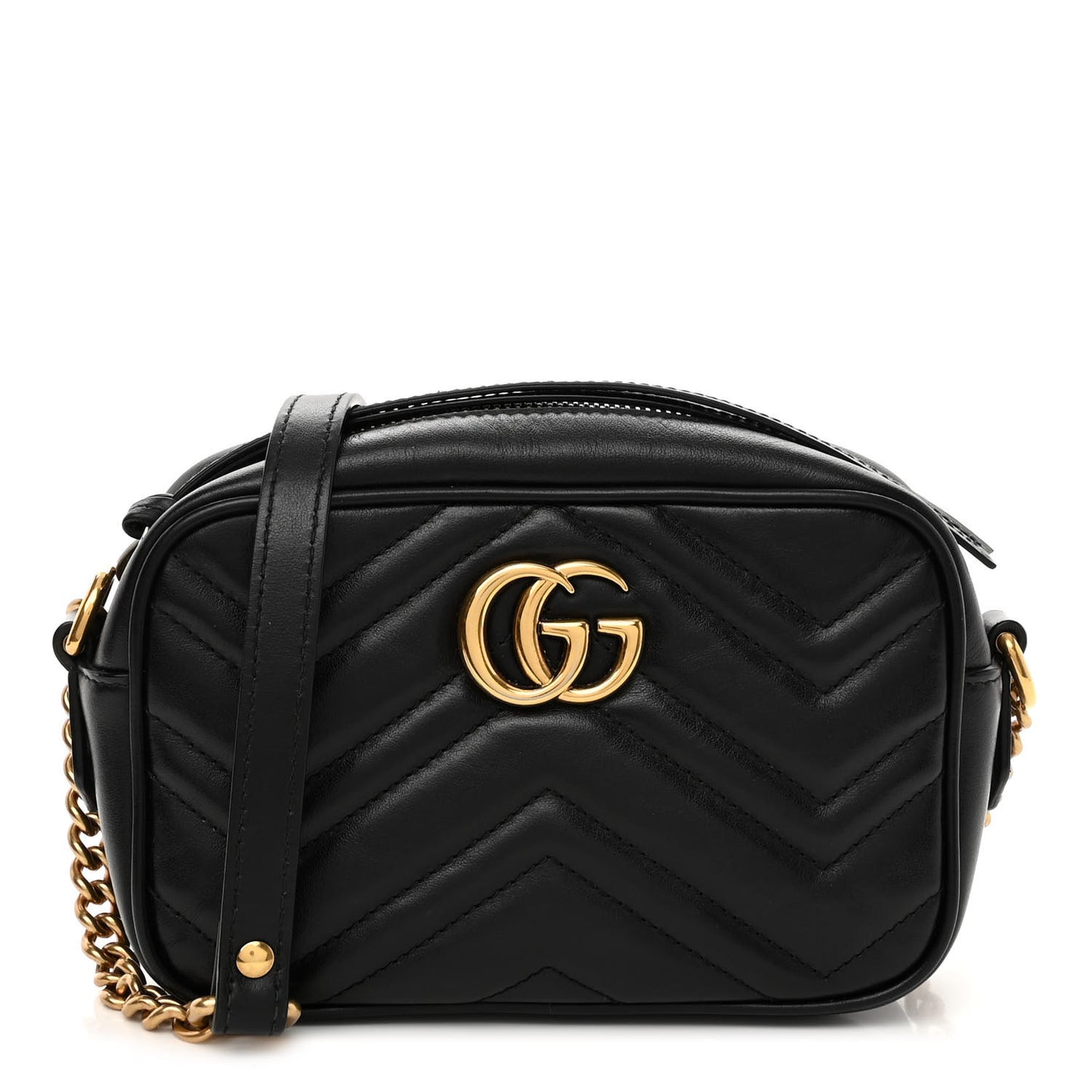 Calfskin Matelasse Mini GG Marmont Chain Shoulder Bag Black