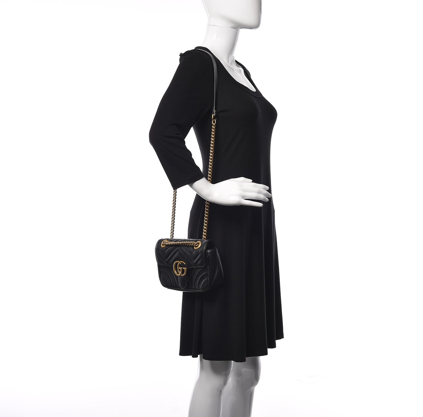 Calfskin Matelasse Mini GG Marmont Shoulder Bag Black