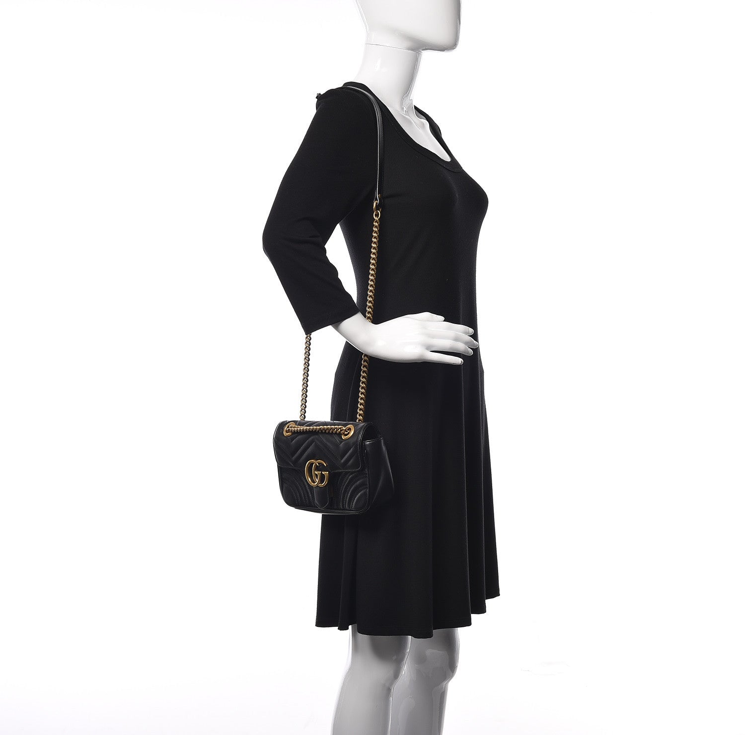 Gucci Calfskin Matelasse Mini GG Marmont Shoulder Bag Black 2 of 10