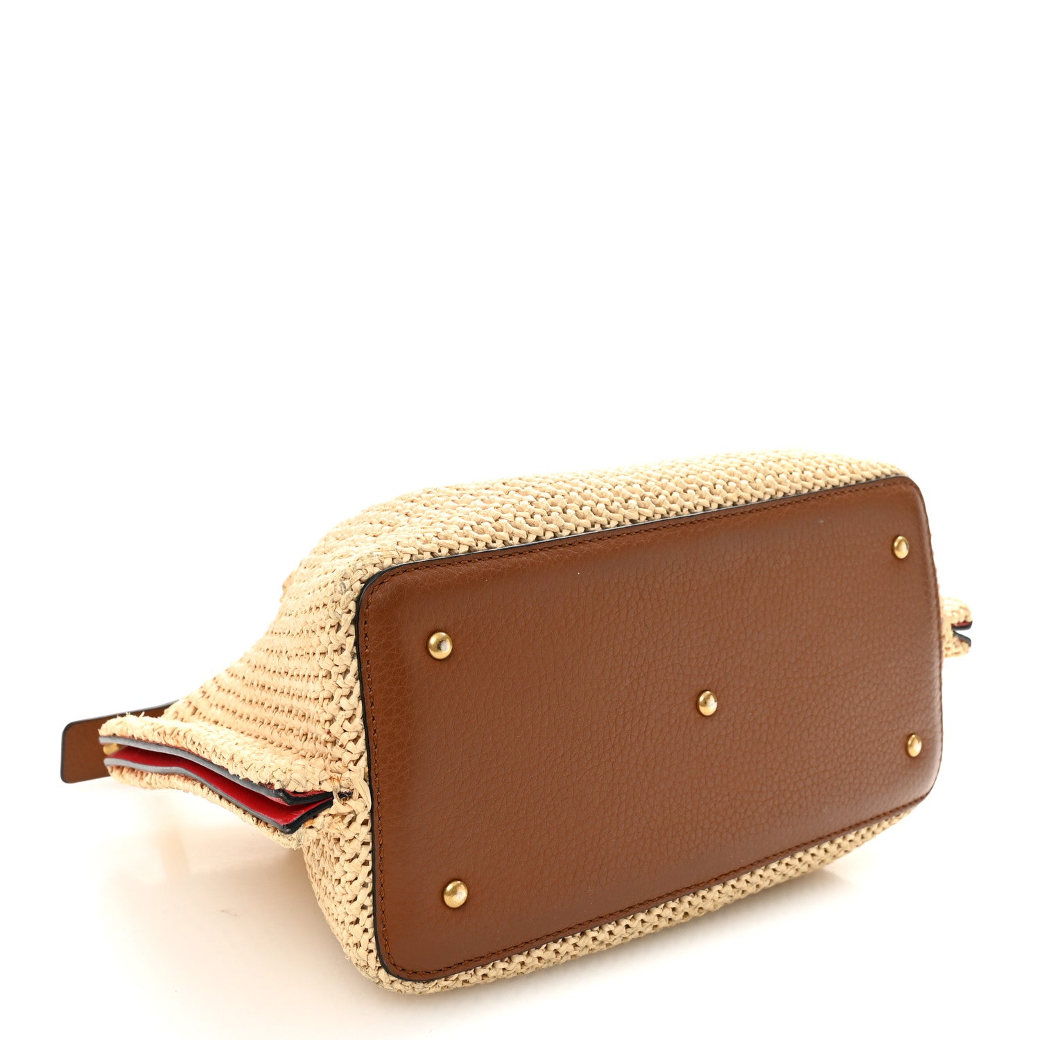 Valentino Garavani Raffia Grained Calfskin Small Rockstud Vlogo Tote Naturale 4 of 10