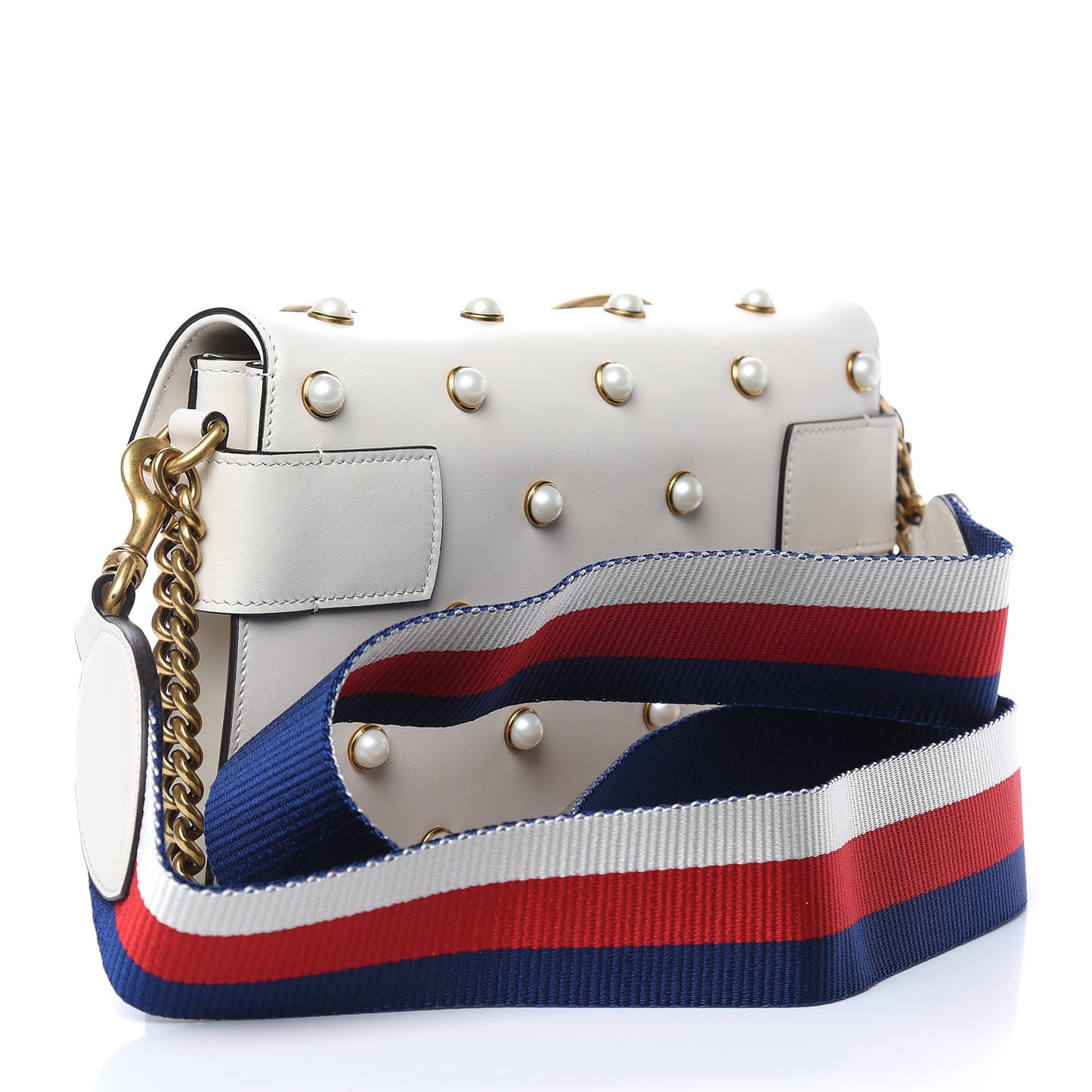 Nappa Pearl Studded Mini Queen Margaret Broadway Shoulder Bag Mystic White