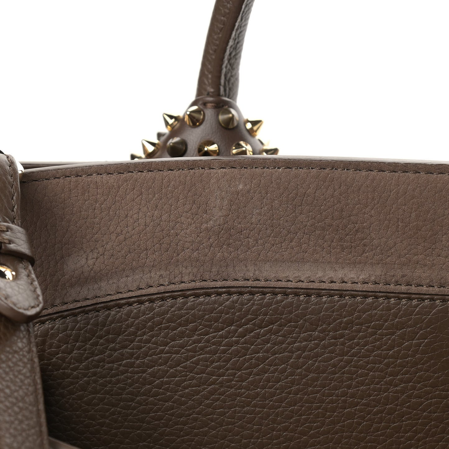 Suede Grained Calfskin Studded Large Eloise Satchel Brown