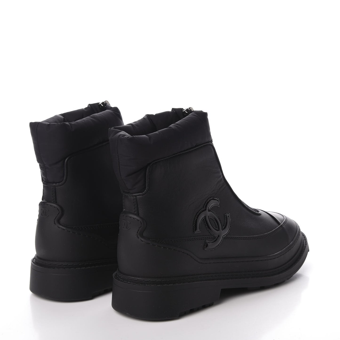 Calfskin Nylon CC Ankle Snow Boots 36 Black