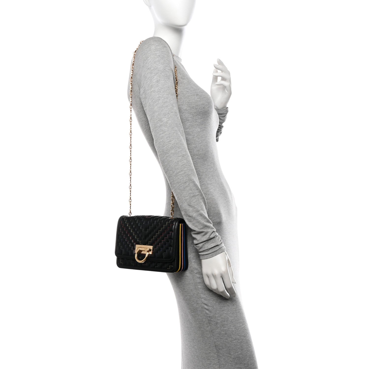 Salvatore Ferragamo Calfskin Stitched Gancini Crossbody Flap Black Multicolor 3 of 11