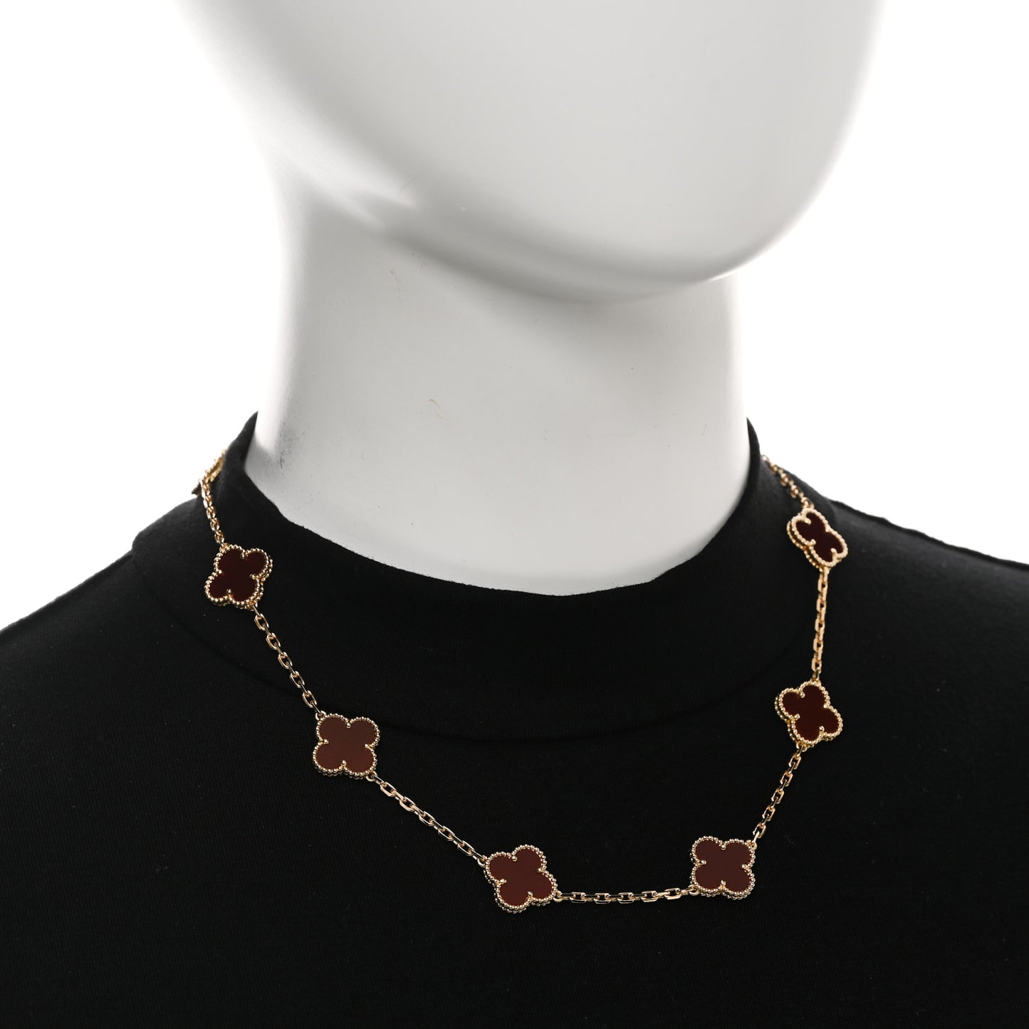 18K Yellow Gold Carnelian 10 Motifs Vintage Alhambra Necklace