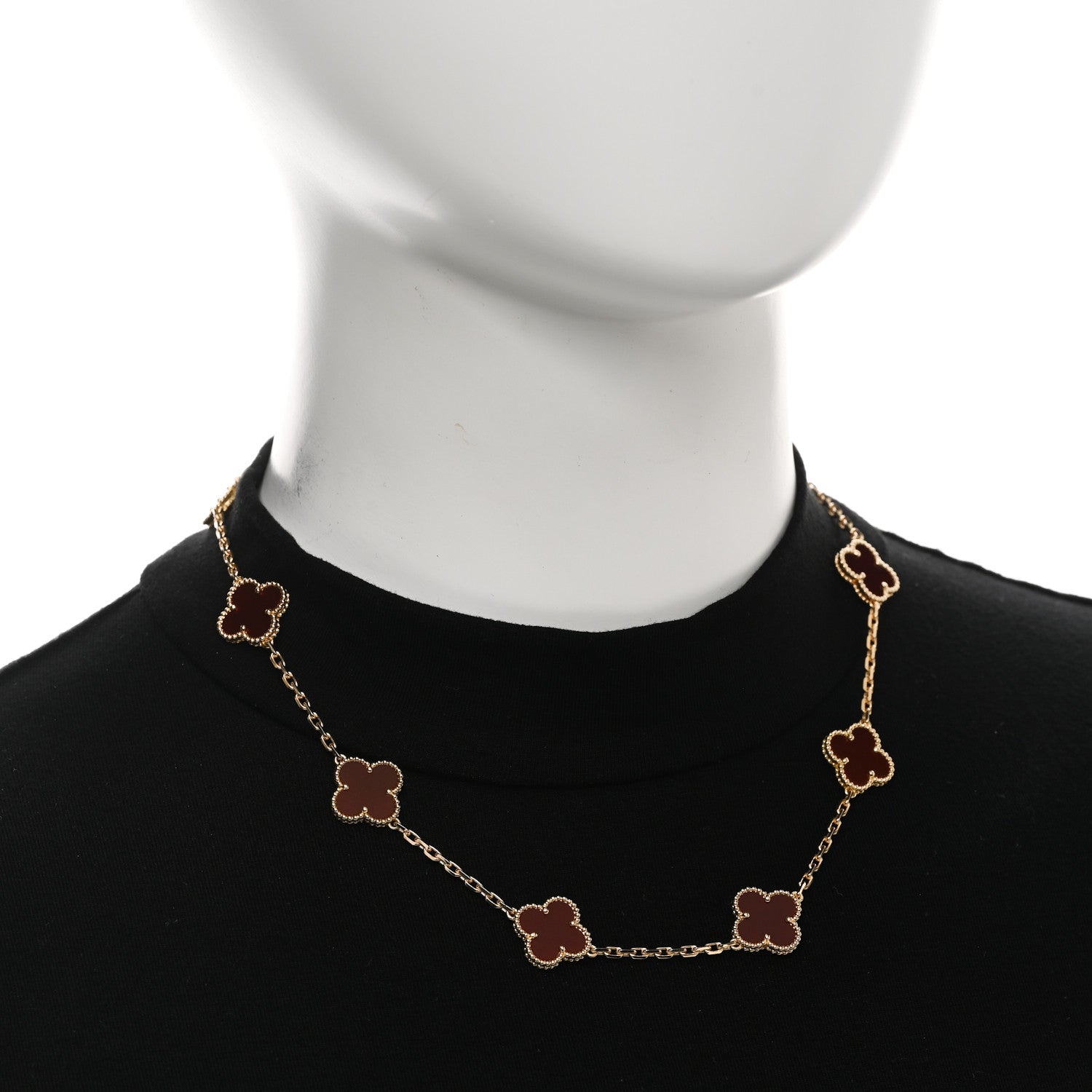 Van Cleef & Arpels 18K Yellow Gold Carnelian 10 Motifs Vintage Alhambra Necklace 2 of 5