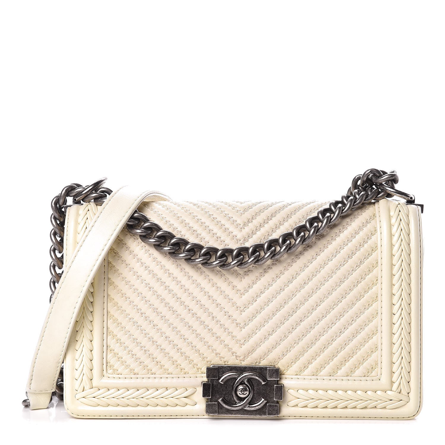 Chanel Calfskin Chevron Quilted Medium Braided Boy Flap White 1 of 9