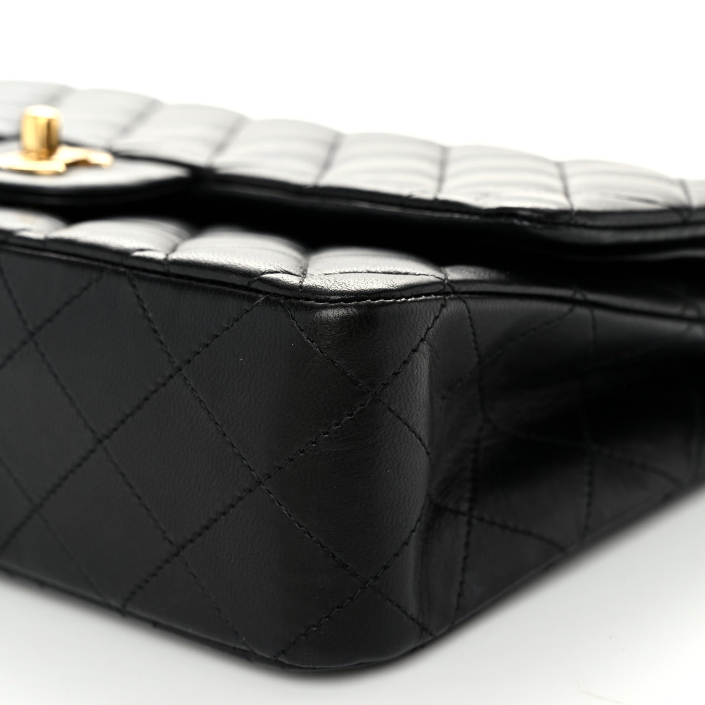 Lambskin Quilted Medium Double Flap Black