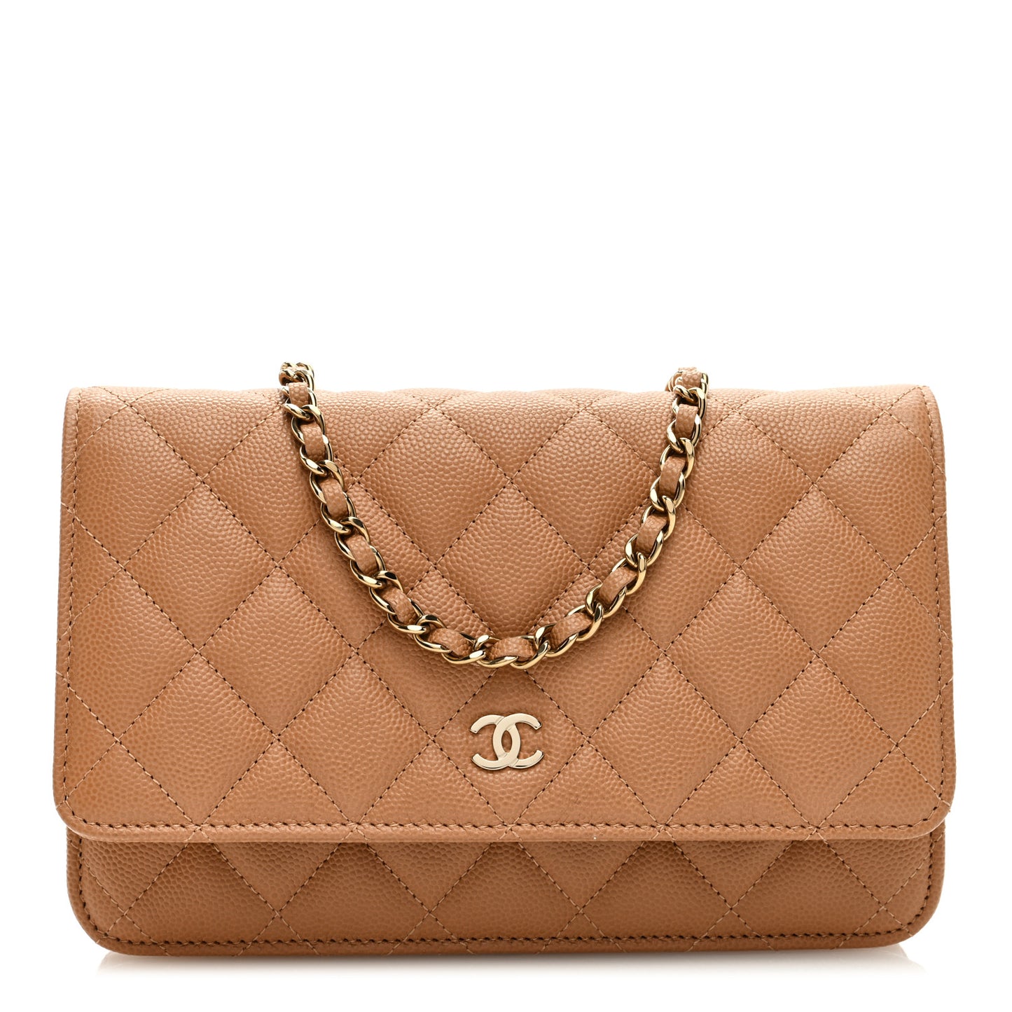 Caviar Quilted Wallet On Chain WOC Beige