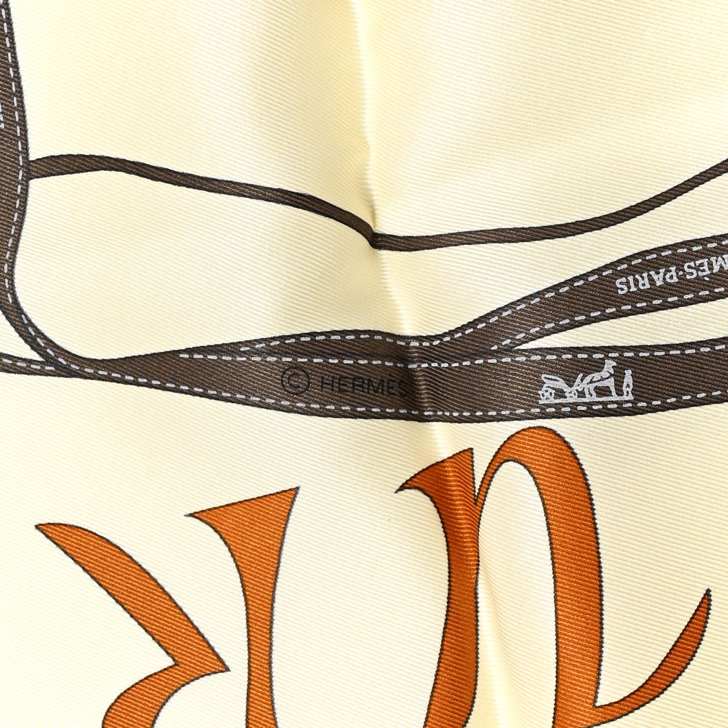 Vintage Silk Monsieur Et Madame Scarf 70 Caramel Creme Marron