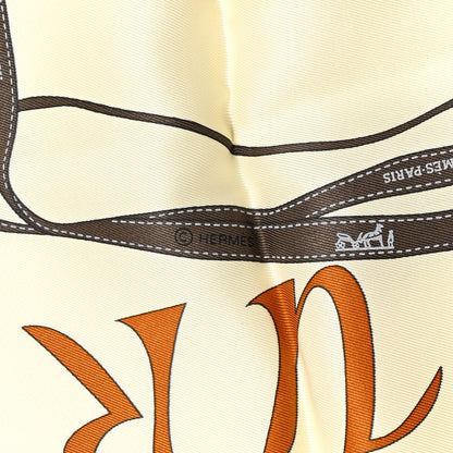 Hermes Vintage Silk Monsieur Et Madame Scarf 70 Caramel Creme Marron 3 of 4
