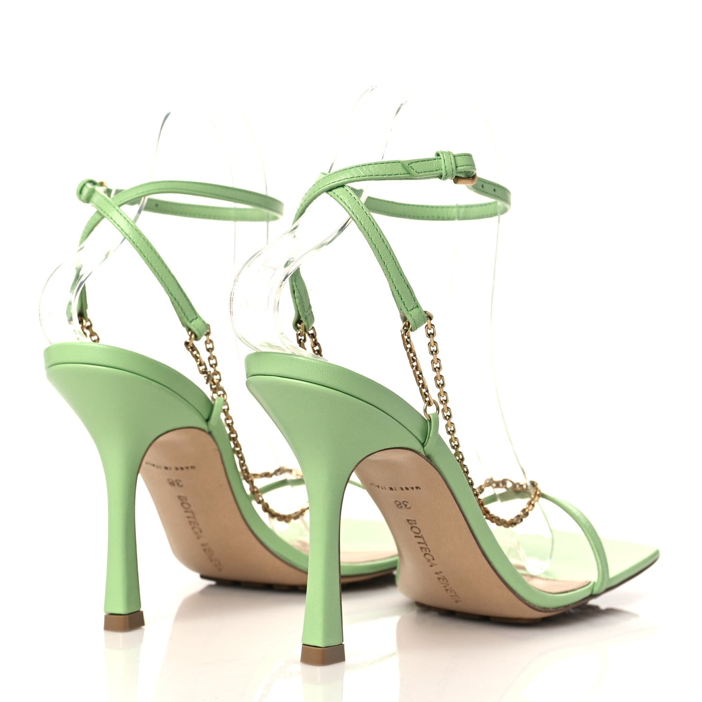 Lambskin Stretch Chain Strap 90mm Sandals 38 Pistachio
