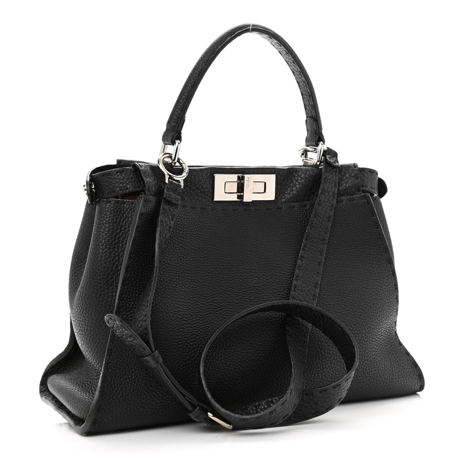 Fendi Cuoio Romano Selleria Bi-Color Medium Peekaboo Iconic Satchel Black Mou 3 of 12