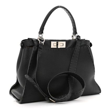 Fendi Cuoio Romano Selleria Bi-Color Medium Peekaboo Iconic Satchel Black Mou 3 of 12