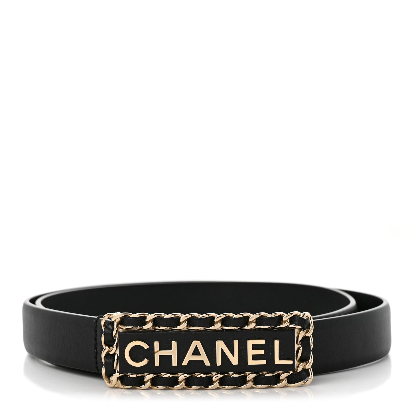 Calfskin CC Chain Logo Belt 80 32 Black