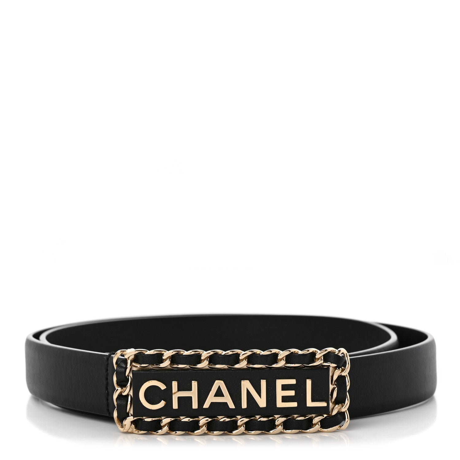 Chanel Calfskin CC Chain Logo Belt 80 32 Black 1 of 8