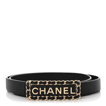 Chanel Calfskin CC Chain Logo Belt 80 32 Black 1 of 8